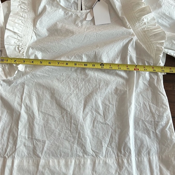 English Factory Anthropologie Ruffle Smocked Puff Sleeve Blouse White Medium NEW - Picture 8 of 12
